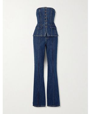 Self-Portrait Convertible Strapless Denim Jumpsuit - Blue