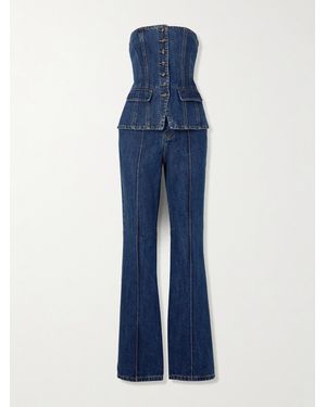 Self-Portrait Wandelbarer, Trägerloser Jumpsuit Aus Denim - Blau