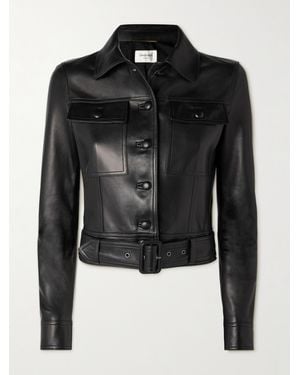Saint Laurent Leather Cropped Jacket - Black