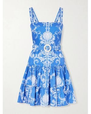 Borgo De Nor Freddie Printed Belted Cotton Mini Dress - Blue