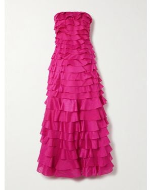 Aje. Fleur Strapless Ruffled Tiered Gauze Gown - Pink
