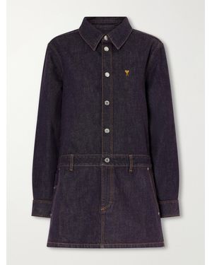 Ami Paris Embroidered Denim Mini Dress - Blue