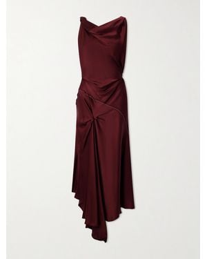 Victoria Beckham Asymmetric Draped Gathered Satin-Crepe Dress - Purple