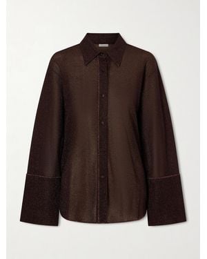 Oséree Lumière Metallic Stretch-Knit Shirt - Brown