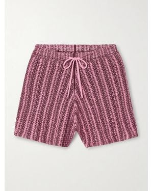 The Elder Statesman Striped Crocheted Cotton Shorts - Red