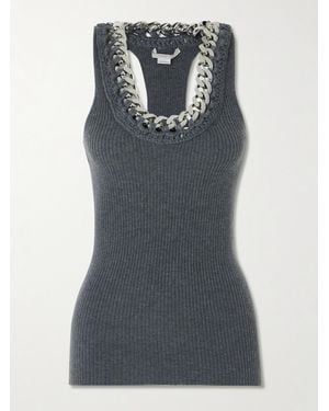 Stella McCartney Falabella Chain-Embellished Ribbed Wool-Blend Tank - Grey