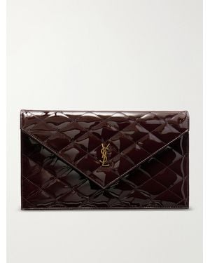 Saint Laurent Paris Matelassé Patent-Leather Clutch - Black