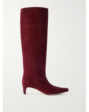 STAUD Wally Suede Knee Boots - Red