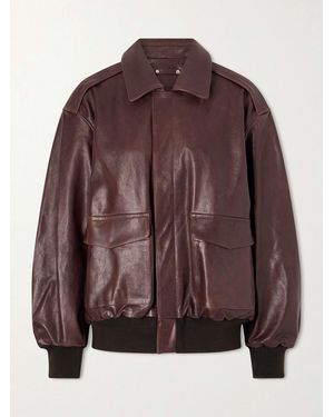 Ssstein Leather Bomber Jacket - Brown