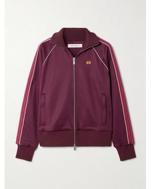 Wales Bonner Mantra Knit-Trimmed Embroidered Jersey Jacket - Purple