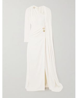 Zuhair Murad Asymmetric Cape-Effect Embellished Cady Gown - White