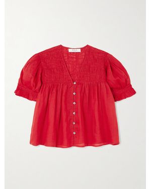 Sea Imogen Cropped Pleated Ramie-Voile Blouse - Red