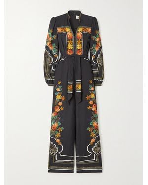 Saloni Bryce Belted Printed Crepe Jumpsuit - Black