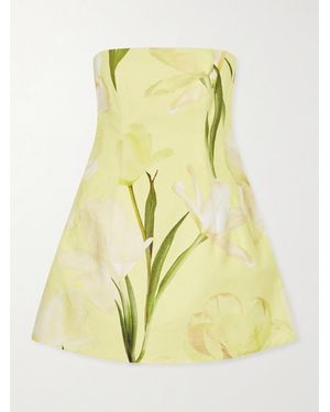 Cara Cara Ines Strapless Floral-Print Linen Mini Dress - Yellow