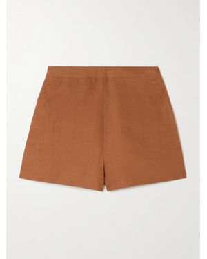 Posse Perri Pleated Linen Shorts - Brown