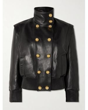 Balmain Embellished Double-Breasted Leather Jacket - Black