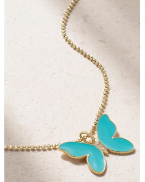 Sydney Evan Butterfly 14-Karat, Enamel And Diamond Necklace - Blue