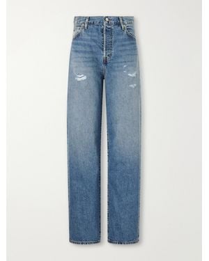ÉTERNE Saint Boyfriend Distressed Mid-Rise Straight-Leg Jeans - Blue