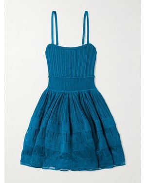 Alaïa Tiered Pointelle-Knit Mini Dress - Blue