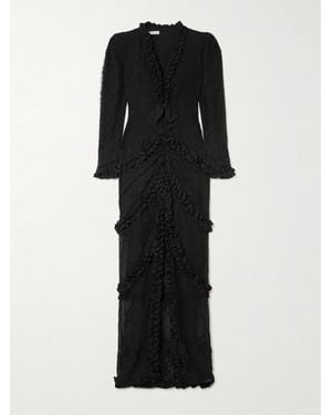 Alessandra Rich Robe Aus Point D'Esprit Mit Stickereien Und Rüschen - Schwarz