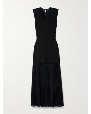 Proenza Schouler Niki Layered Pleated Jersey And Ribbed-Knit Midi Dress - Black