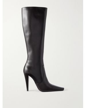Saint Laurent 77 110 Leather Knee Height Boots - Black