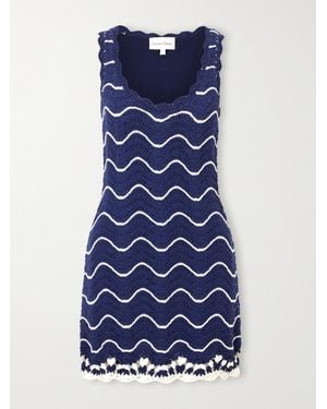Cara Cara Orel Scalloped Striped Cotton Knit Mini Dress - Blue