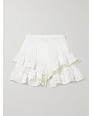 Isabel Marant Geana Tiered Ruffled Lace-Trimmed Cotton-Voile Shorts - White