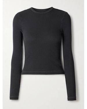 Citizens of Humanity Pilar Waffle-Knit Cotton T-Shirt - Black