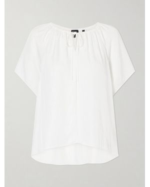Theory Tie-Detailed Ruched Crepon Blouse - White