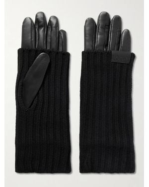 Loewe Leather-Trimmed Ribbed Cashmere Gloves - Black