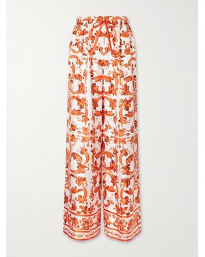 Dolce & Gabbana Printed Silk-Twill Wide-Leg Trousers - White