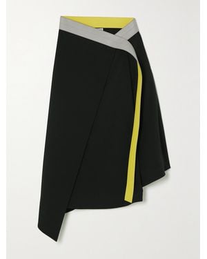Loewe Leather-Trimmed Wool-Twill Wrap Skirt - Black
