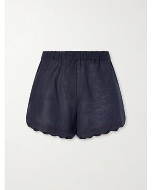 Vita Kin Gatsby Scalloped Broderie Anglaise-Trimmed Linen Shorts - Blue