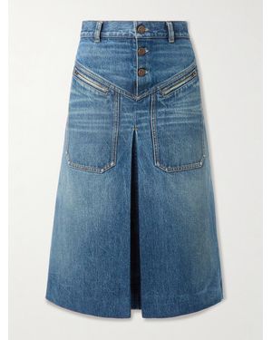 Chloé Pleated Paneled Denim Midi Skirt - Blue