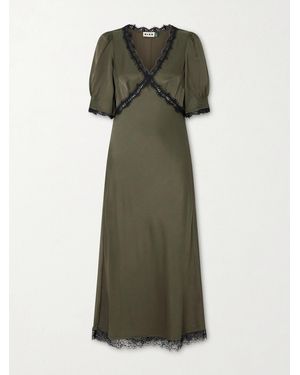 RIXO London Annina Lace-Trimmed Satin Midi Dress - Green
