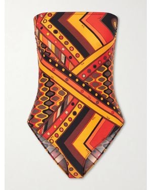PUCCI Printed Strapless Swimsuit - Orange