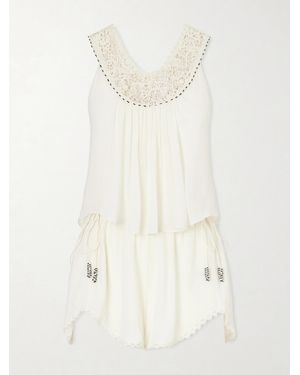 Isabel Marant Nilany Lace-Trimmed Silk-Crepe Playsuit - Natural