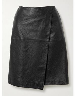 Loulou de Saison Gora Asymmetric Ostrich-Effect Leather Wrap Skirt - Black