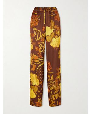 Donde Esteban Veranera Printed Satin Wide-Leg Pants - Orange