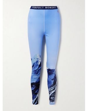 Perfect Moment Printed Stretch-Jersey Leggings - Blue