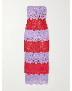 Carolina Herrera Strapless Tiered Lace Midi Dress
