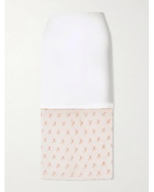 KHAITE Sybil Layered Frayed Satin-Crepe And Floral-Print Organza Midi Skirt - White