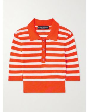 Dolce & Gabbana Oberteil Aus Gestreiftem Rippstrick Mit Polokragen - Orange