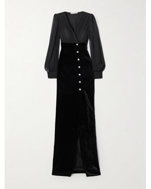 Alessandra Rich Robe Aus Samt Und Seiden-Georgette - Schwarz