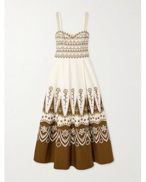 Emporio Sirenuse Elida Embroidered Cotton Midi Dress - Natural