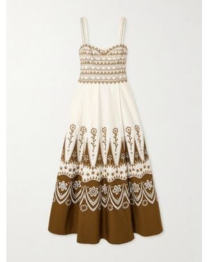 Emporio Sirenuse Robe Midi En Coton À Broderies Elida - Neutre
