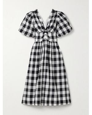 Sea Gathered Gingham Cotton-Poplin Midi Dress - White