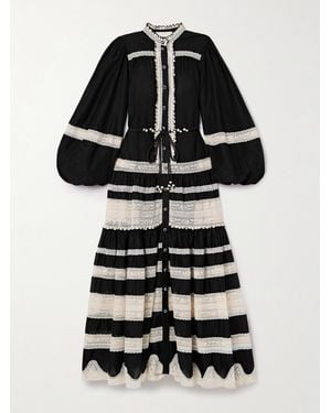 Zimmermann Rhiannon Belted Cotton-Voile And Lace Maxi Dress - Black