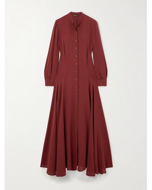 Loro Piana Asymmetric Gathered Silk-Crepe Maxi Shirt Dress